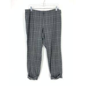 J. Jill Women's Sz 14 Plaid Premium Bi-Stretch Cuff Crop Dress Pants Gray/White